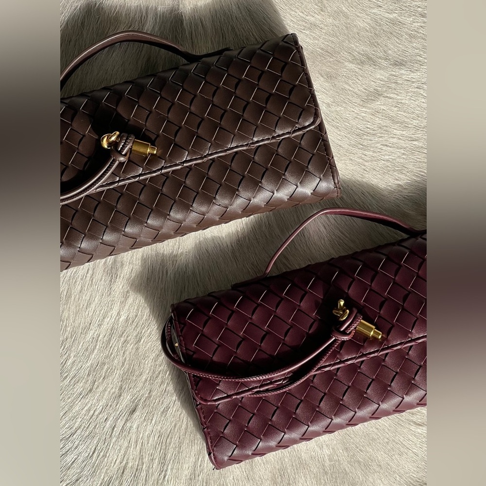 Dark chocolate Woven faux leather clutch purse bag with removable straps